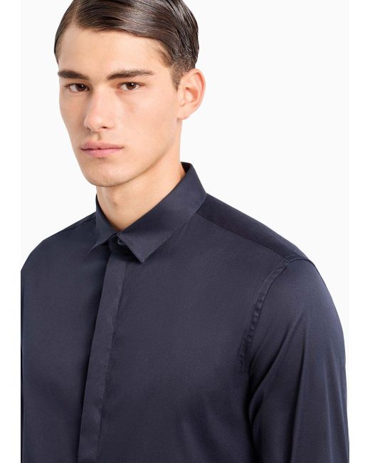 Emporio Armani Blue Lightweight Comfortable Satin Slim-fit Shirt for men