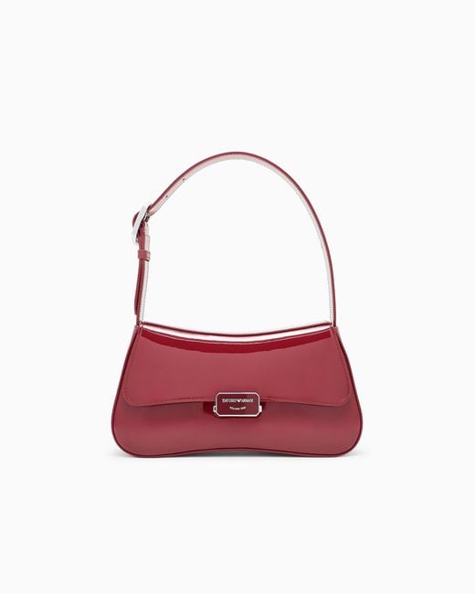 Emporio Armani Red Patent-Effect Shoulder Bag