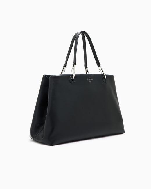 Emporio Armani Black Nappa Bag With Double Handle And Inner Zip Pouch