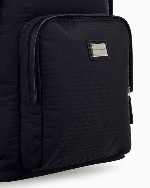 Emporio Armani Blue Backpack With A Front Zip Pocket And A Metal Logo Plaque for men