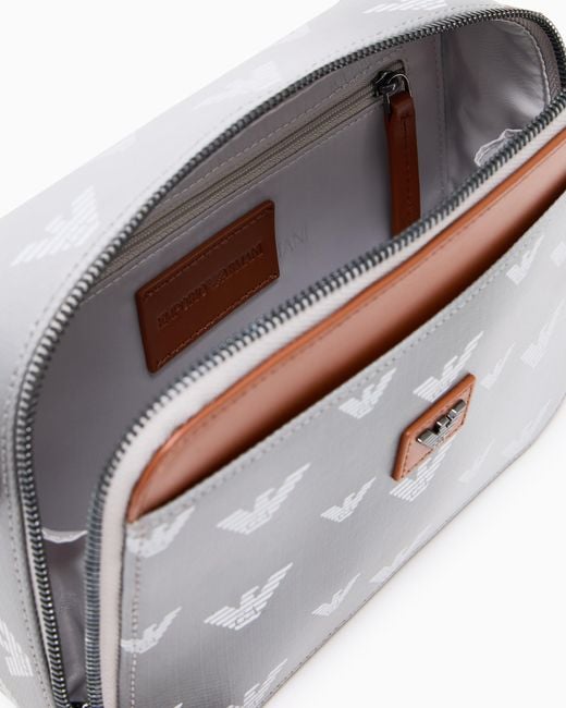 Emporio Armani White Coated Canvas Mini Bag With All-Over Eagle for men