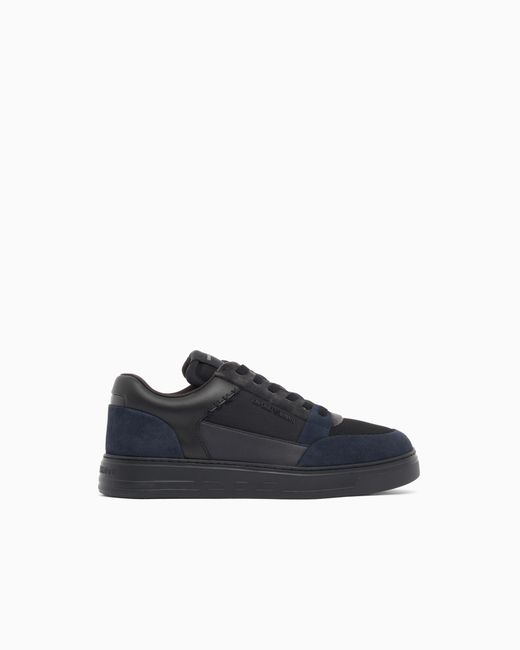 Emporio Armani Blue Sneakers Low-Top With Suede And Mesh Upper And Rubber Sole for men