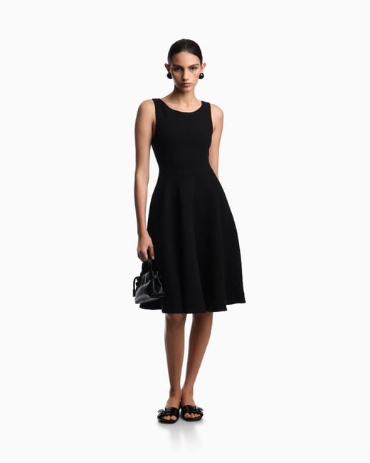 Emporio Armani Black Embossed Jersey Full-Skirted Dress