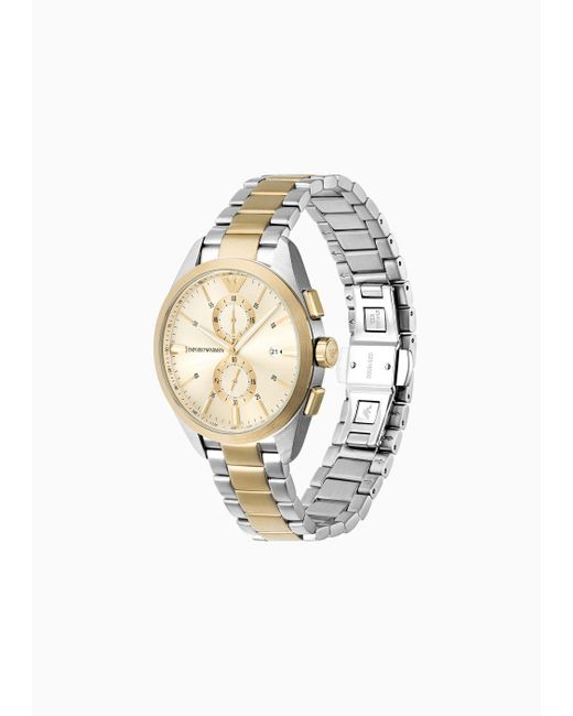 Emporio Armani White Chronograph Two-tone Stainless Steel Watch for men