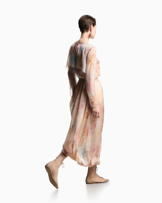 Emporio Armani Pink Silk Chiffon Dress With Blossom Print