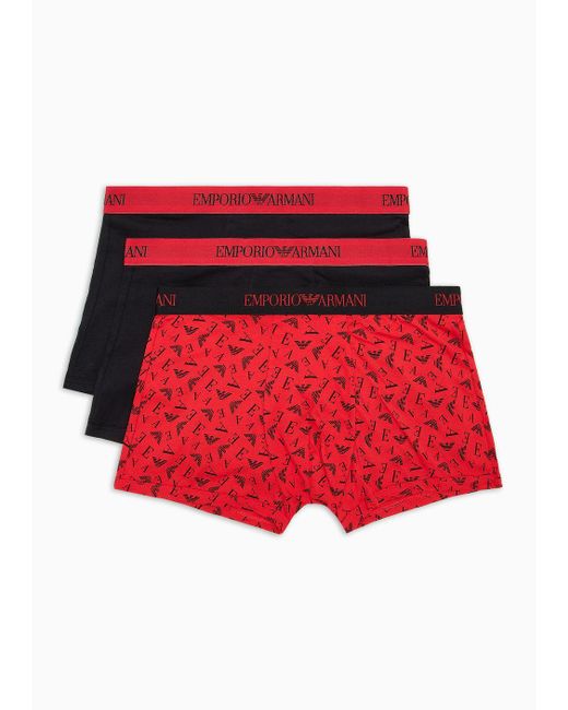 Emporio Armani Red Three-pack Of Pure Cotton Boxer Briefs for men
