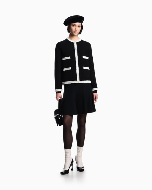 Emporio Armani Black Ottoman Fabric Jacket With Fringe Trims