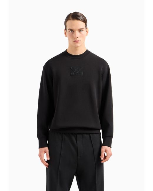 Emporio Armani Sweatshirt Aus Doppellagigem Jersey Mit Clubwear-patch Und Strassstickerei in Black für Herren