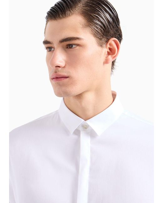 Emporio Armani White Lightweight Comfortable Satin Slim-fit Shirt for men