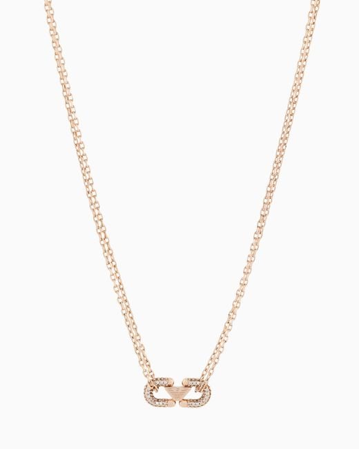 Emporio Armani White Rose-Tone Brass Id Necklace