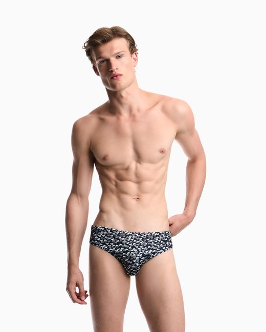 Emporio Armani Blue Swim Briefs With All-Over Logo for men