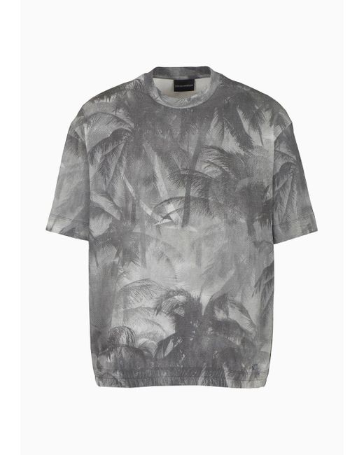 Emporio Armani Gray Oversized Jersey T-shirt With All-over Print And Elasticated Hem for men