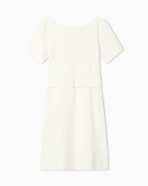 Emporio Armani White Ottoman Jersey Flared Dress