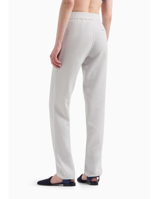 Pantaloni Con Pinces In Tecno Seersucker di Emporio Armani in White