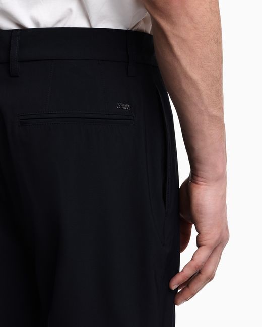 Emporio Armani Blue Nylon Viscose Blend Trousers for men