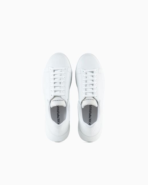 Emporio Armani White Tumbled Leather Sneakers With Knurled Soles for men