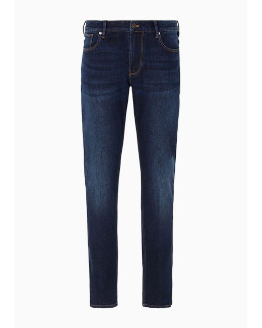 Emporio Armani Blue J06 Slim-fit Vintage-effect Comfort-denim Jeans for men