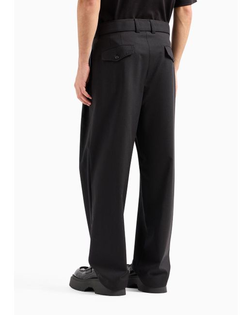 Emporio Armani Black Light Wool Trousers With Matching Belt for men