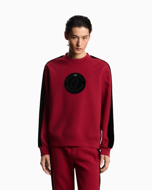 Emporio Armani Red Lunar New Year Double-Jersey Sweatshirt With Oversized Patch And Tape for men