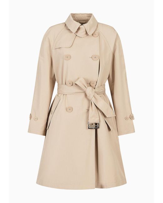 Emporio Armani Natural Double-breasted Trench Coat In Water-repellent Gabardine