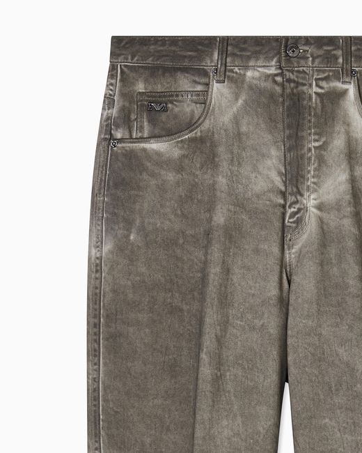 Emporio Armani Gray J80 Baggy Twist-Fit, Dirty-Wash Garment-Dyed Stretch-Denim Jeans for men