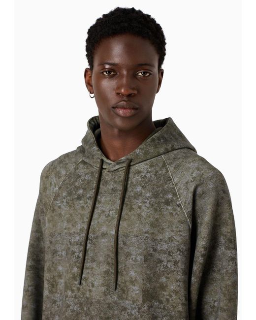 Emporio Armani Green Oversized Hooded Sweatshirt In Double Jersey With A Camouflage Pattern for men