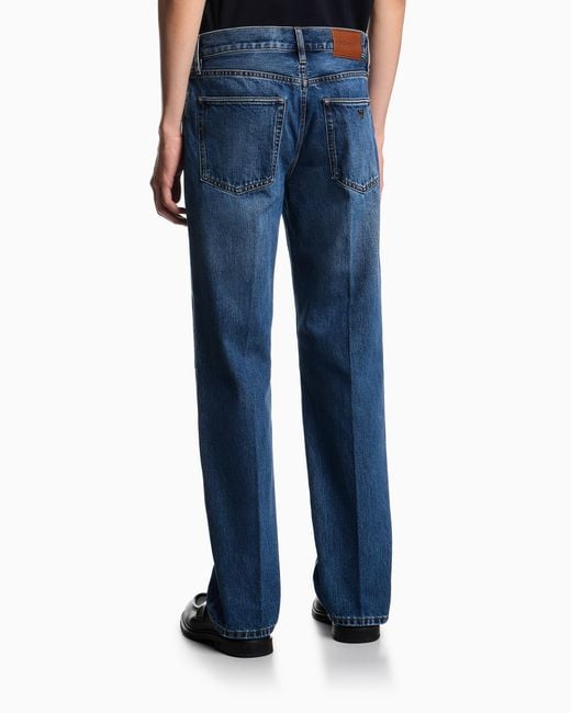 Emporio Armani Blue J76 Straight-Fit, Stone-Washed Denim Jeans for men