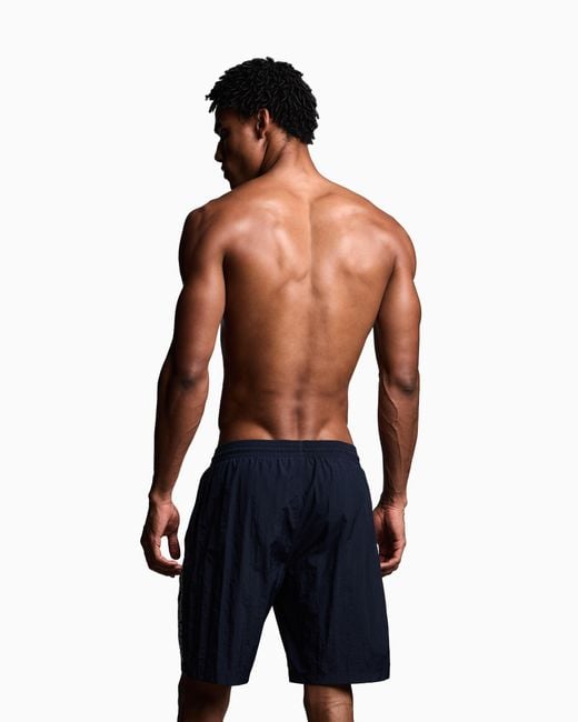 Emporio Armani Blue Bermuda Shorts With Stitched Logo Embroidery for men