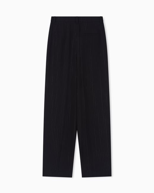 Emporio Armani Black Trousers With Pleats With A Lurex Pinstriped Motif