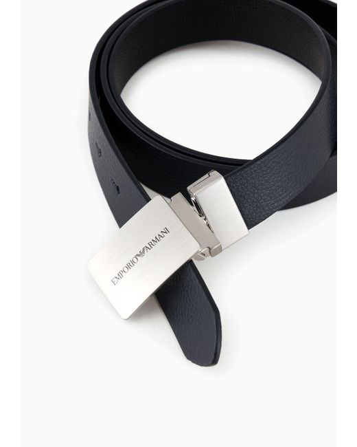 Emporio Armani White Reversible Leather Belt With Logo Buckle for men