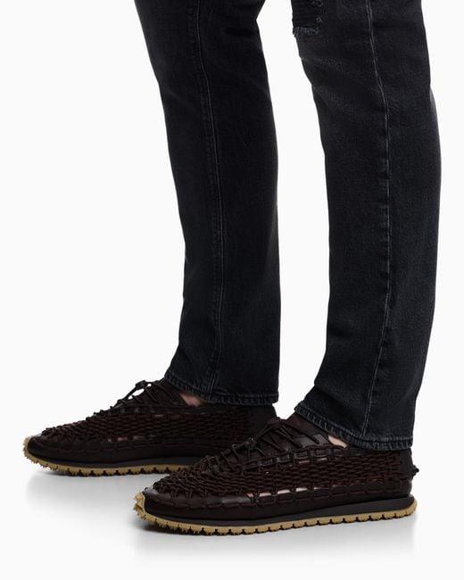 Emporio Armani White Sneakers With Woven Design And Rugged Rubber Sole for men