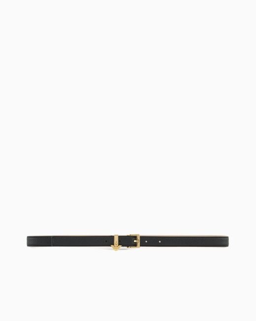 Emporio Armani White Deer-Print Belt With Eagle Logo Charm