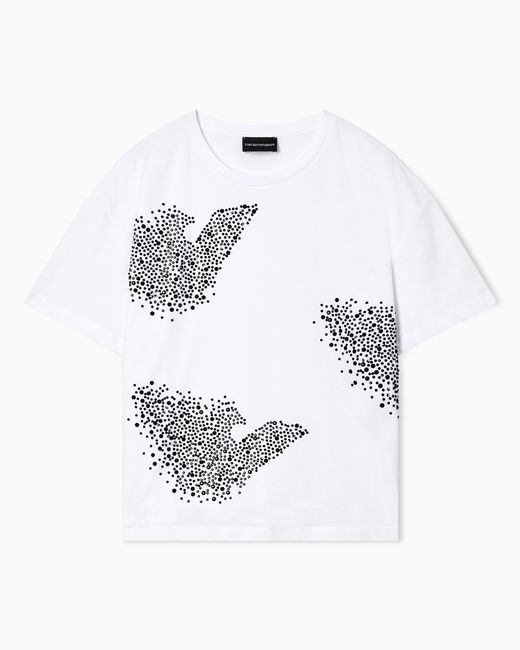 Emporio Armani White Jersey T-Shirt With Rhinestone Eagle