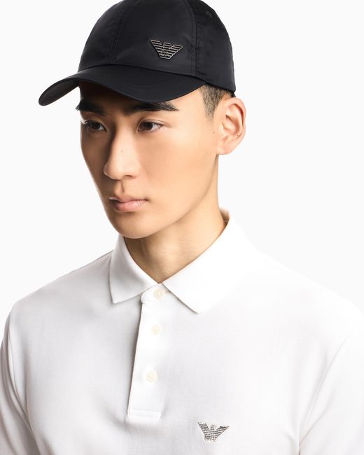 Emporio Armani Black Nylon Cap With A Metal Logo Plate And An Adjustable Back for men