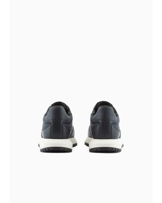 Emporio Armani Blue Asv Recycled Nylon Sneakers With Regenerated Saffiano Details for men