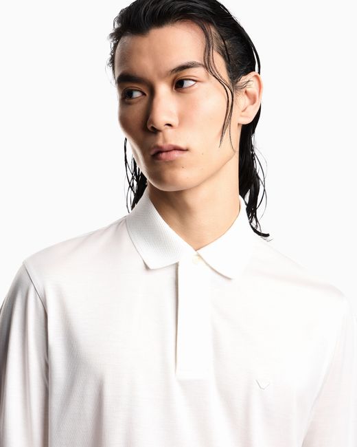 Emporio Armani White Long-Sleeved Polo Shirt for men