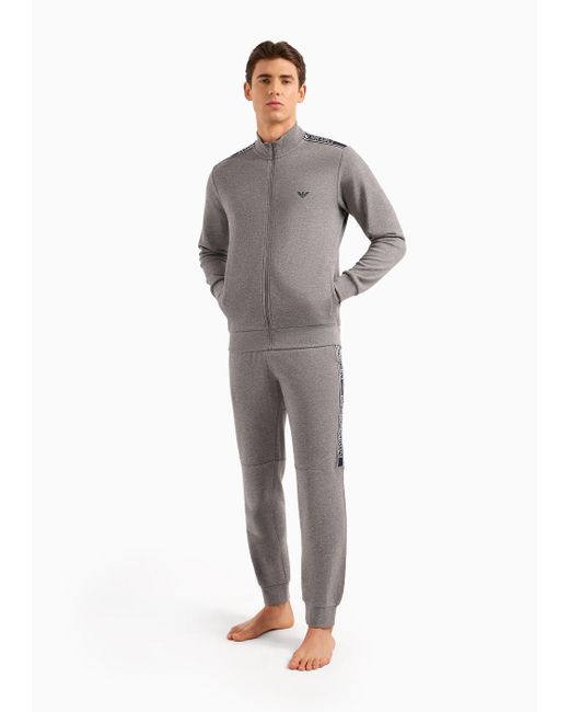 Tuta Loungewear Con Felpa Full Zip Con Tape Logo di Emporio Armani in Gray da Uomo