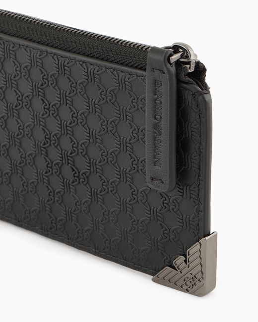 Tarjetero De Piel Con Cremallera Y Motivo Integral En Relieve Emporio Armani de hombre de color Black