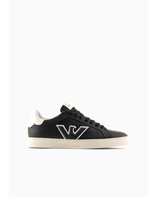 Emporio Armani Multicolor Leather Sneakers With Eagle Patch for men
