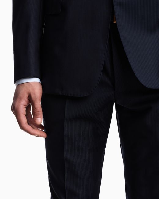 Costume À Simple Boutonnage En Laine Vierge High Twist Micro-Motif Emporio Armani pour homme en coloris Blue