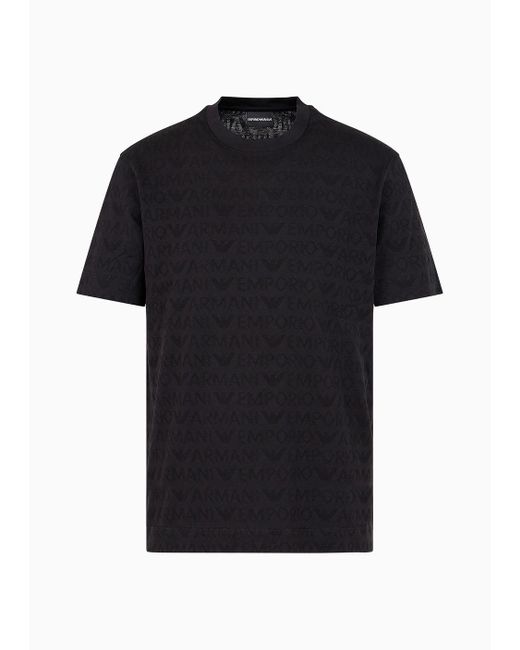 Emporio Armani Black Jersey T-shirt With All-over Jacquard Lettering for men