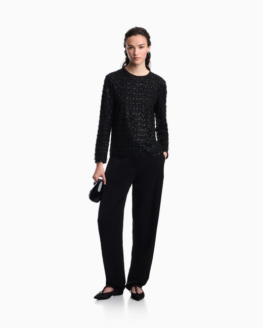 Emporio Armani Blue Tulle Top With Sequin And Bead Embroidery