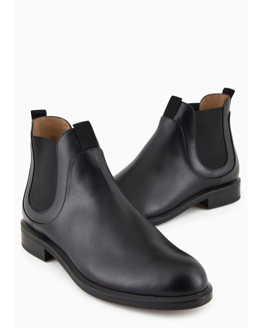 Emporio Armani Black Leather Icon Chelsea Boots