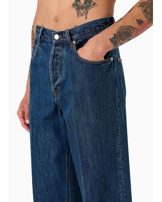 Emporio Armani Blue J74 Loose-fit Marbled Denim Jeans for men