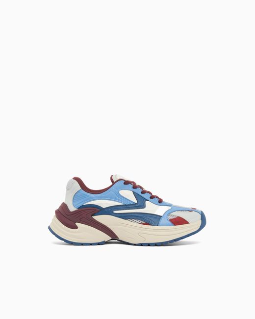 Emporio Armani Blue Suede And Mesh Sneakers for men