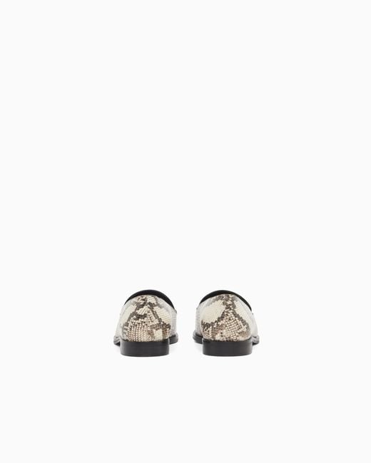 Emporio Armani White Icon Python-Print Leather Loafers