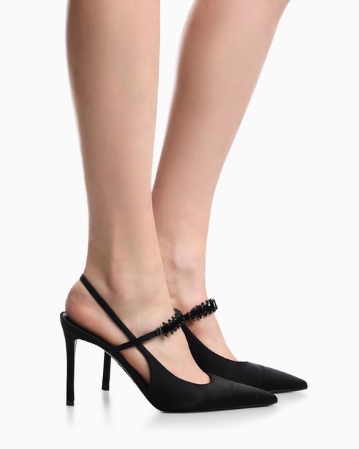 Emporio Armani White Satin Slingback Court Shoes