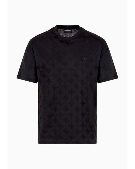 T-shirt In Jersey Jacquard Motivo Grafico All Over di Emporio Armani in Black da Uomo