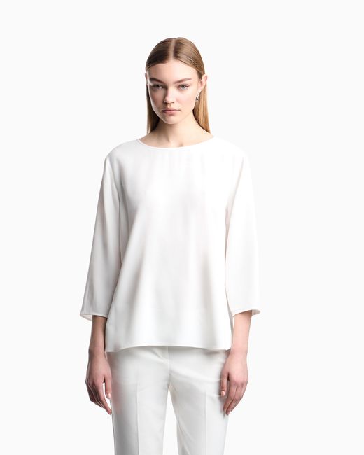 Emporio Armani White Envers Satin Blouse With 3/4 Sleeves And Zip Essential