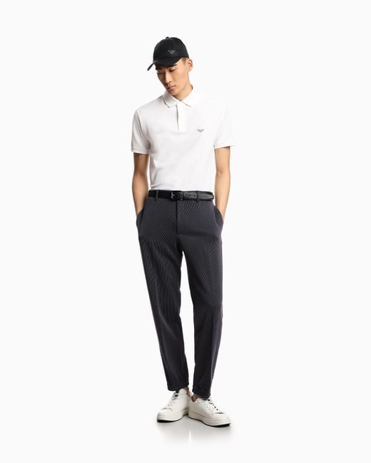 Emporio Armani White Piqué Polo Shirt With Embroidered Eagle for men